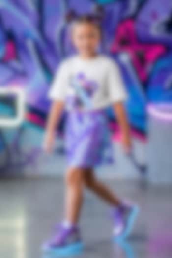 White & Purple Lycra 3D Embellished Skirt Set For Girls by MISS NAKHREBAAZ at Pernia's Pop Up Shop