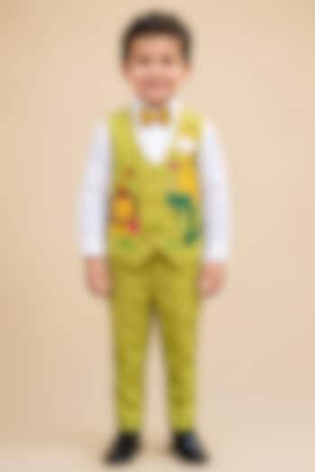 Lime Green Japanese Applique Waistcoat Set For Boys by MISS NAKHREBAAZ at Pernia's Pop Up Shop