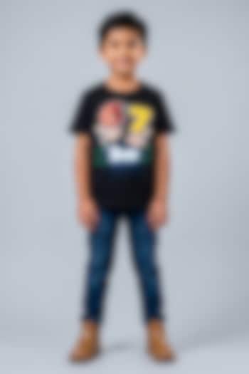 Black Lycra Embellished T-Shirt For Boys by MISS NAKHREBAAZ at Pernia's Pop Up Shop