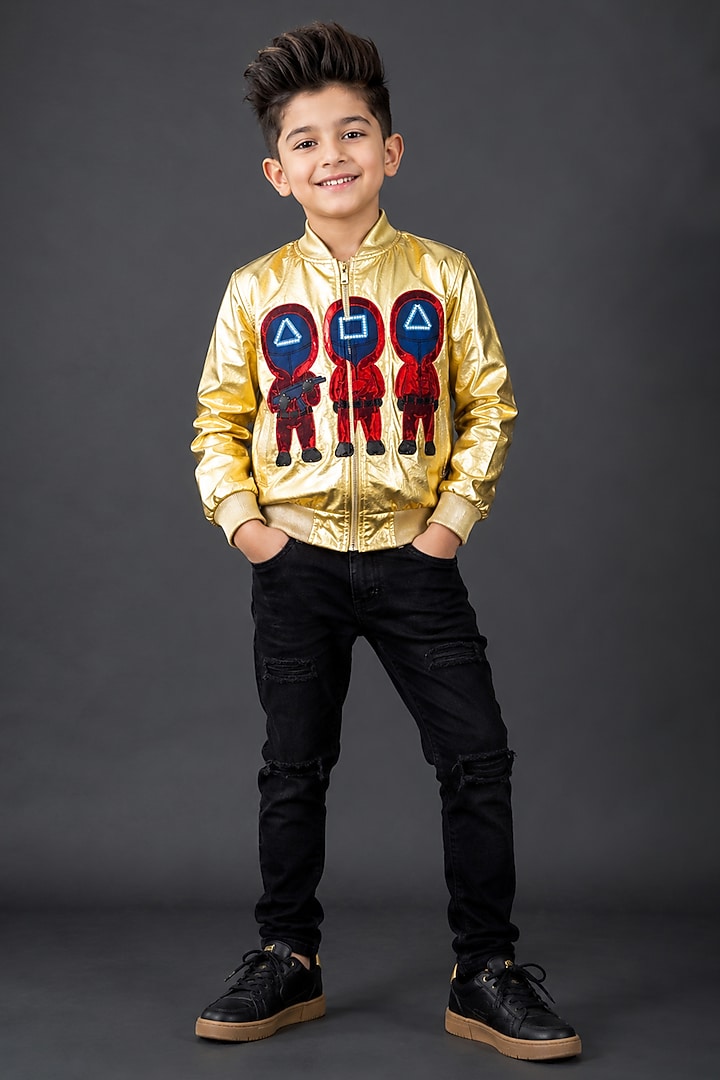 Golden Japanese Squid Game Bomber Jacket For Boys by MISS NAKHREBAAZ at Pernia's Pop Up Shop