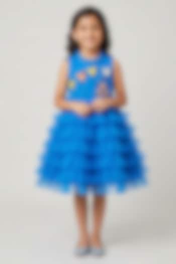 Royal Blue Japanese Sequin Motif Embroidered Dress For Girls by MISS NAKHREBAAZ at Pernia's Pop Up Shop