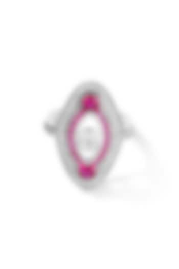 White Rhodium Plated Pink Ruby & Cubic Zircon Ring In Sterling Silver by Mirelle at Pernia's Pop Up Shop