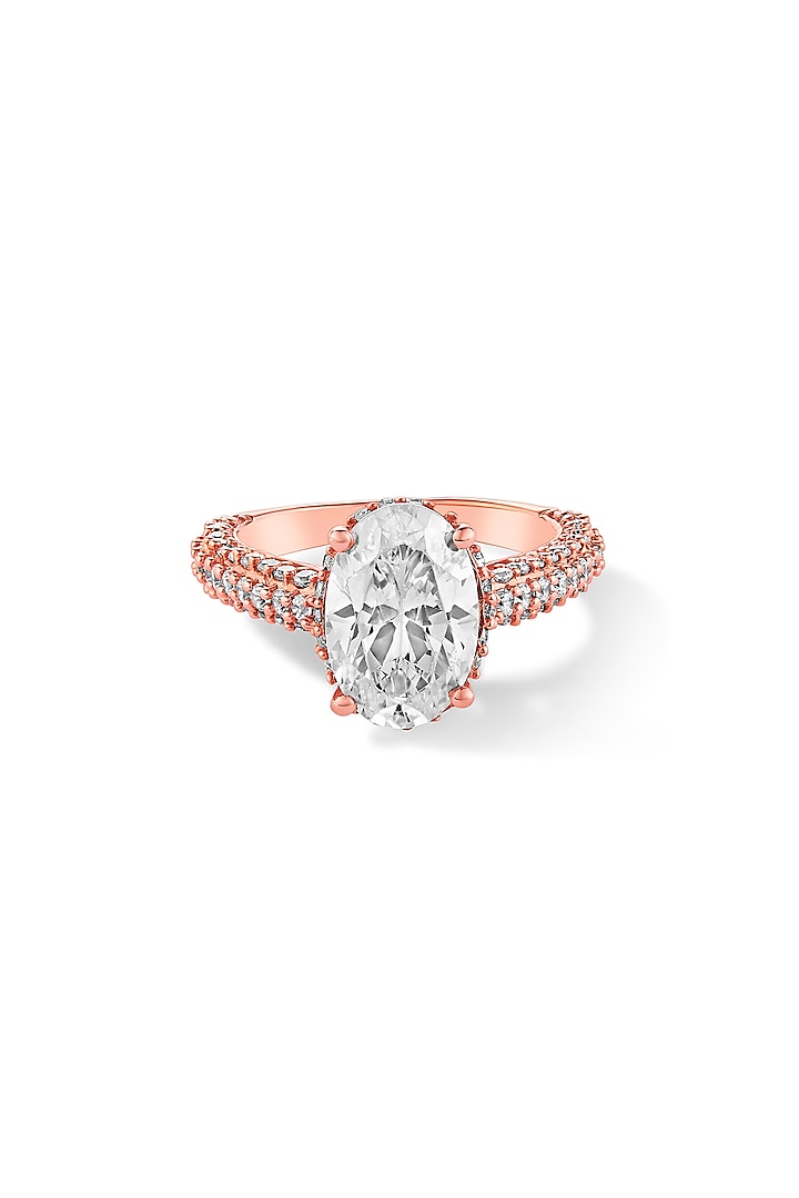 Rose Gold Plated Cubic Zircon Solitaire Band Ring In Sterling silver by Mirelle