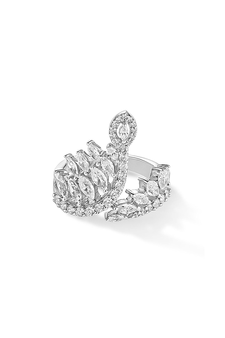 White Rhodium Plated Cubic Zircon Ring In Sterling Silver by Mirelle