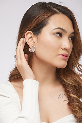 Rose Gold Plated Cubic Zircon Hoop Earrings In Sterling Silver by Mirelle