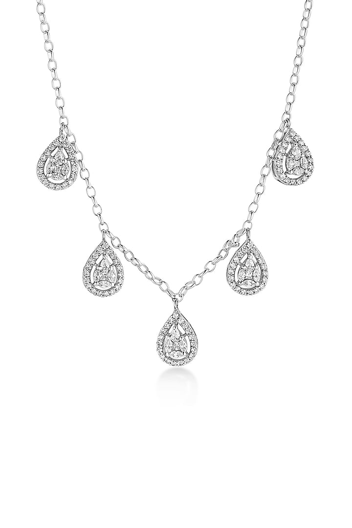 White Rhodium Plated Cubic Zircon Teardrop Necklace In Sterling Silver by Mirelle