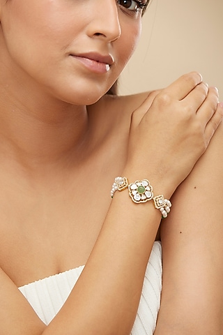 Gold Plated Green Moissanite Polki & Zircon Bracelet In Sterling Silver by Mirelle