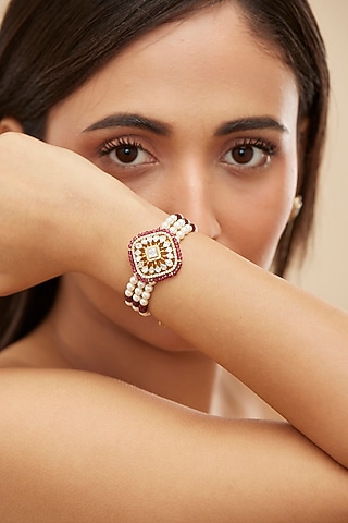 Gold Plated Green Moissanite Polki & Zircon Bracelet In Sterling Silver by Mirelle