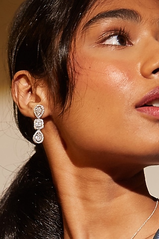 Rose Gold Finish Zircon Dangler Earrings In Sterling Silver by Mirelle
