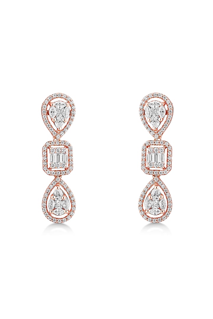 Rose Gold Finish Zircon Dangler Earrings In Sterling Silver by Mirelle at Pernia's Pop Up Shop