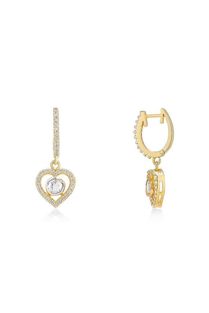 Gold Rhodium Plated Moissanite Polki Dangler Earrings In Sterling Silver by Mirelle at Pernia's Pop Up Shop