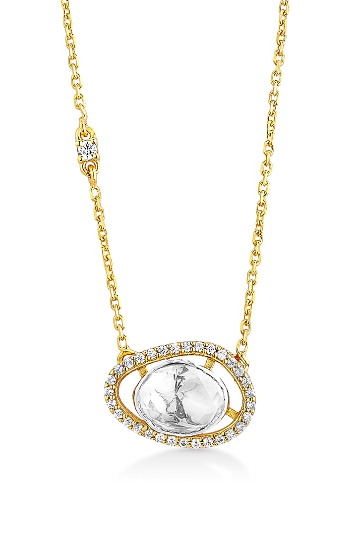 Gold Plated Moissanite Polki Stone Pendant Necklace In Sterling Silver by Mirelle at Pernia's Pop Up Shop