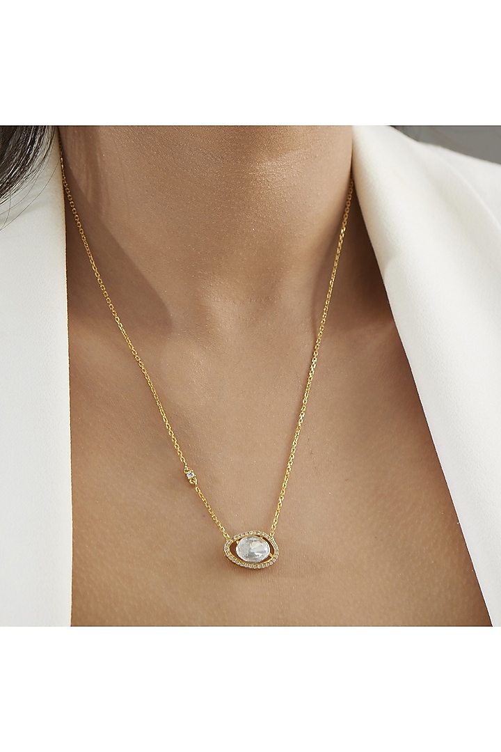 Gold Plated Moissanite Polki Stone Pendant Necklace In Sterling Silver by Mirelle at Pernia's Pop Up Shop