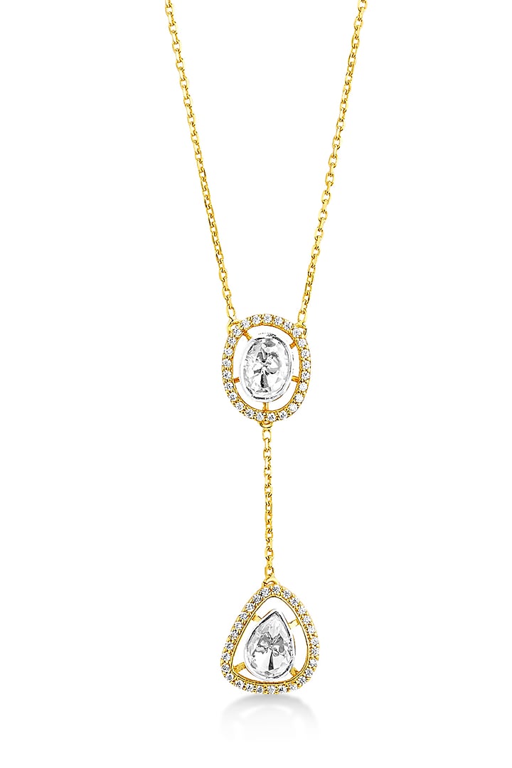 Gold Plated Moissanite Polki Stone Pendant Necklace In Sterling Silver by Mirelle at Pernia's Pop Up Shop