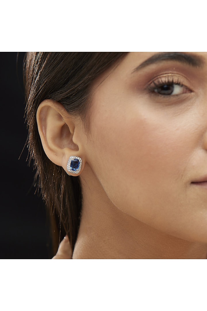 White Finish Zircon & Blue Sapphire Stone Pendant Necklace Set In Sterling Silver by Mirelle at Pernia's Pop Up Shop