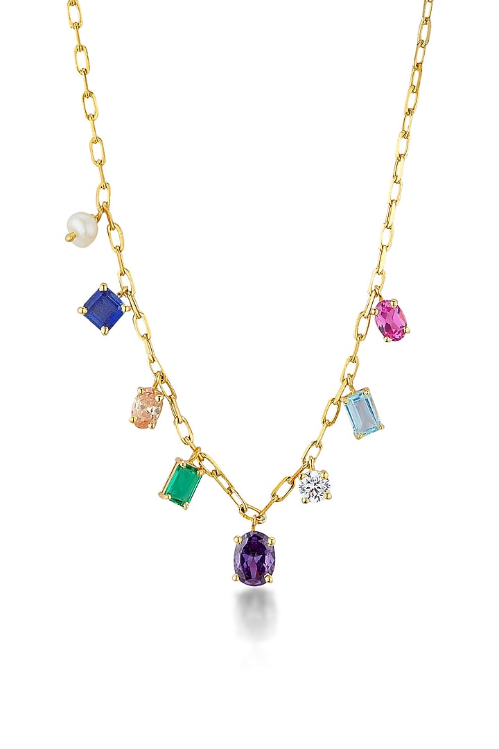 Gold Plated Multi-Colored Stone & Cubic Zirconia Necklace by Mirelle at Pernia's Pop Up Shop