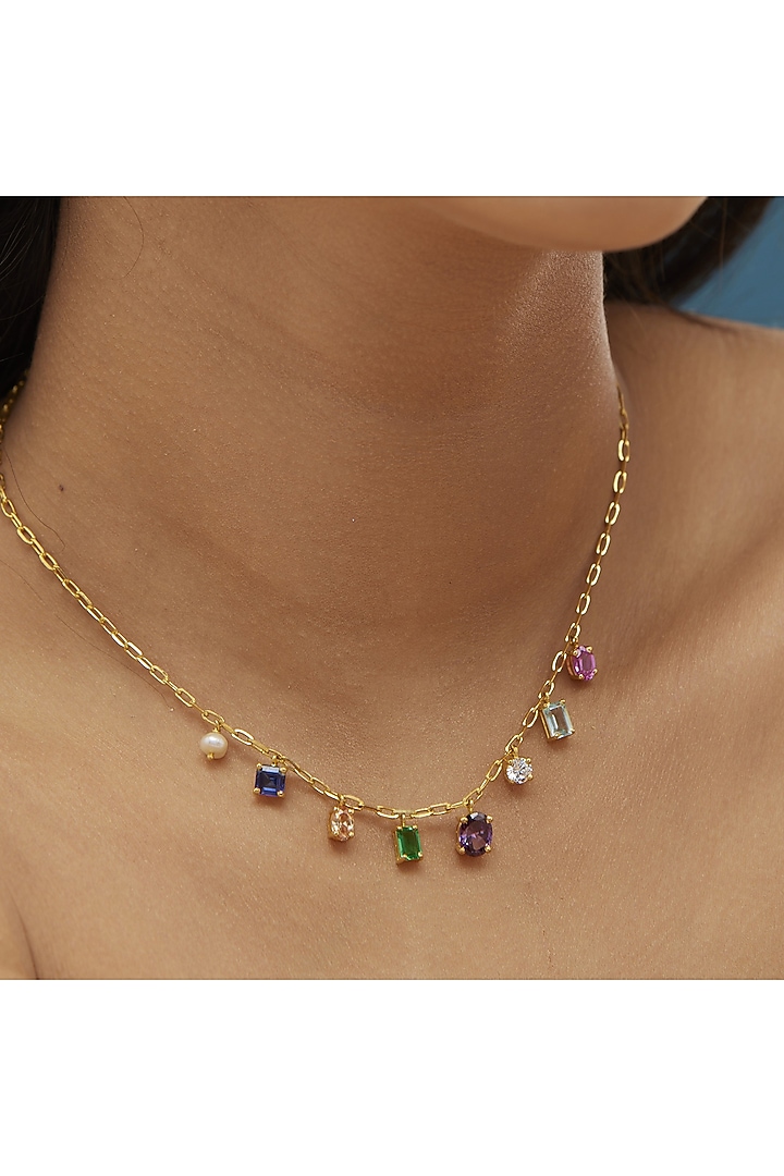 Gold Plated Multi-Colored Stone & Cubic Zirconia Necklace by Mirelle at Pernia's Pop Up Shop