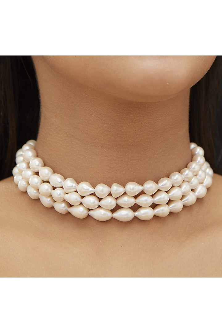 Gold Rhodium Plated Freshwater Pearl Choker Necklace In Sterling Silver by Mirelle at Pernia's Pop Up Shop