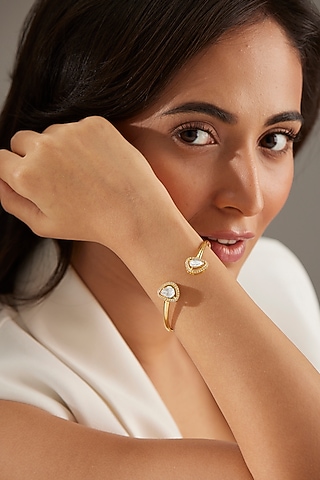 Gold Plated Moissanite Polki Bracelet In Sterling Silver by Mirelle