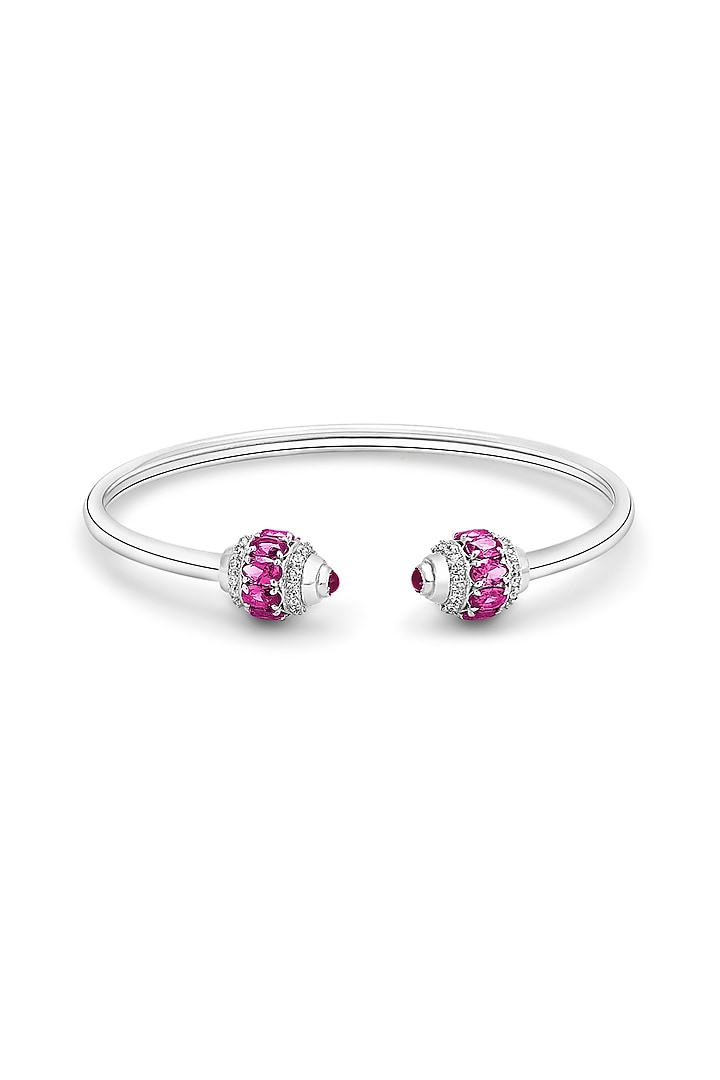 White Finish Zircon & Ruby Synthetic Stone Cuff Bracelet In Sterling Silver by Mirelle at Pernia's Pop Up Shop