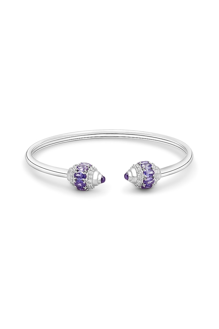 White Finish Zircon & Amethyst Stone Cuff Bracelet In Sterling Silver by Mirelle at Pernia's Pop Up Shop