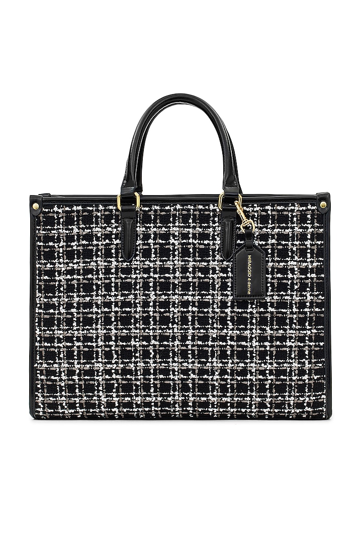 Black Tweed & Faux Leather Denice Tote Bag by Miraggio at Pernia's Pop Up Shop