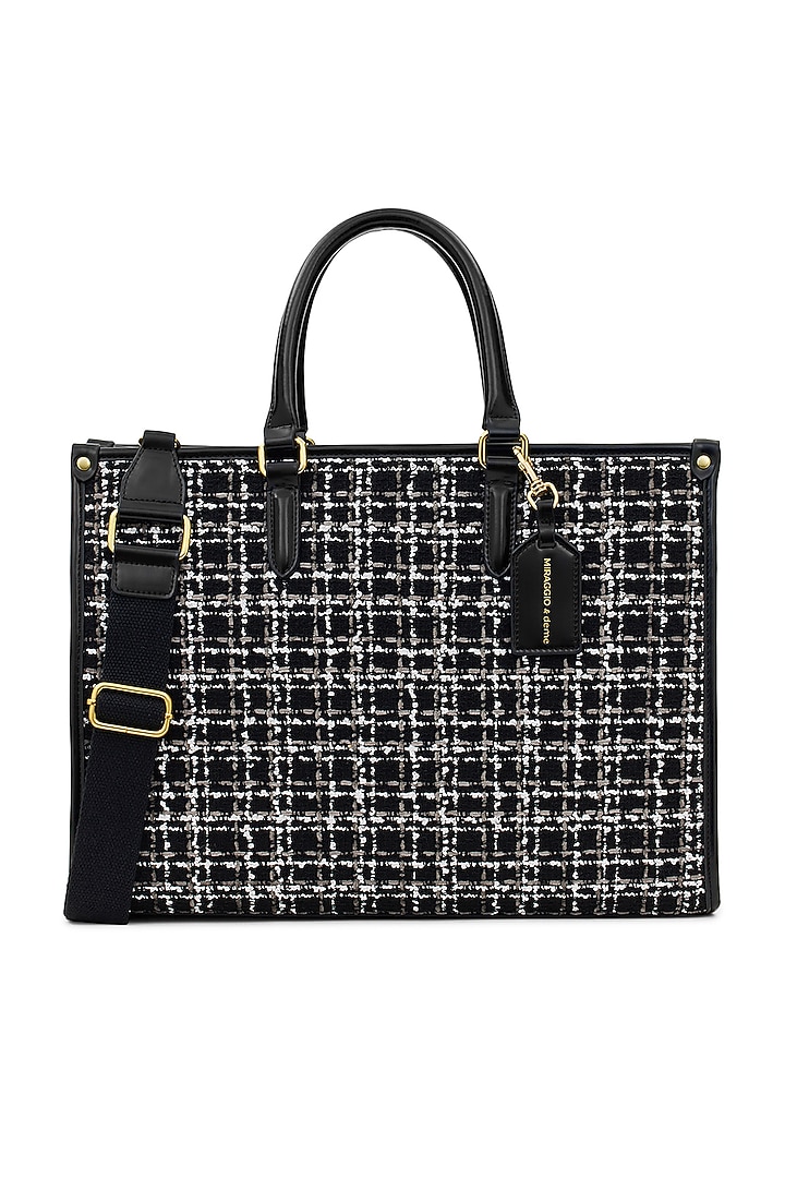 Black Tweed & Faux Leather Denice Tote Bag by Miraggio at Pernia's Pop Up Shop