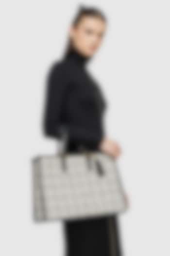 White Tweed & Faux Leather Denice Tote Bag by Miraggio