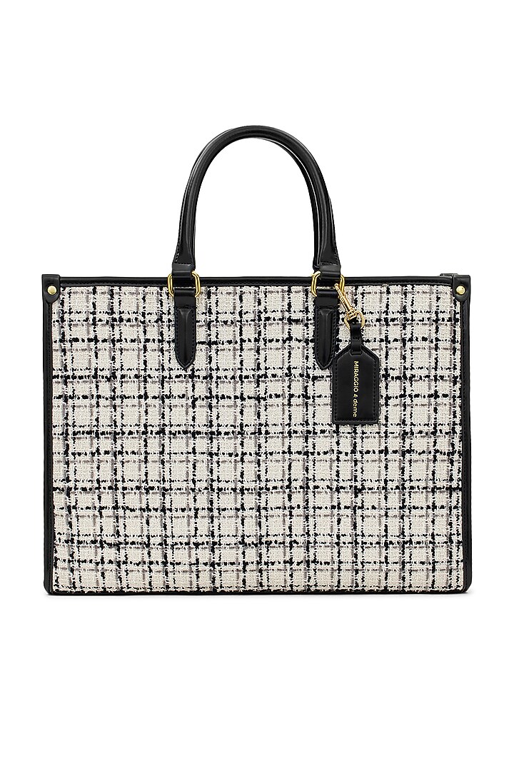 White Tweed & Faux Leather Denice Tote Bag by Miraggio at Pernia's Pop Up Shop