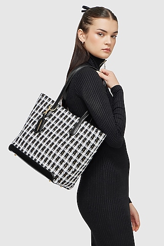 Black Tweed & Faux Leather Frida Tote Bag by Miraggio