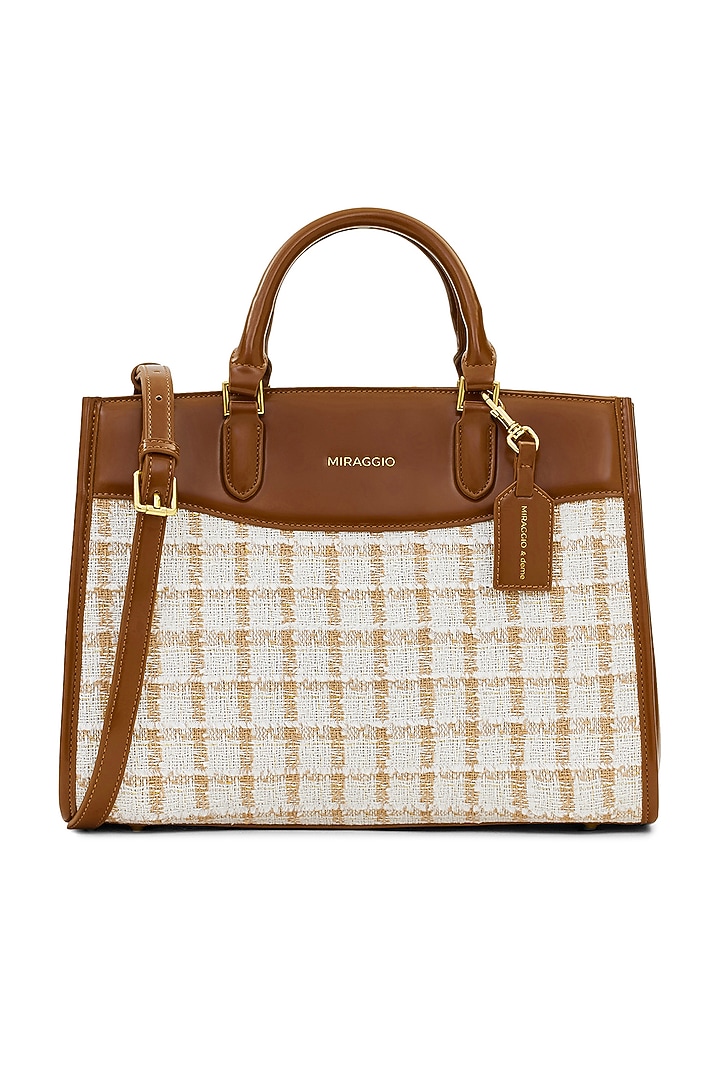 Brown Tweed & Faux Leather Regina Handbag by Miraggio at Pernia's Pop Up Shop