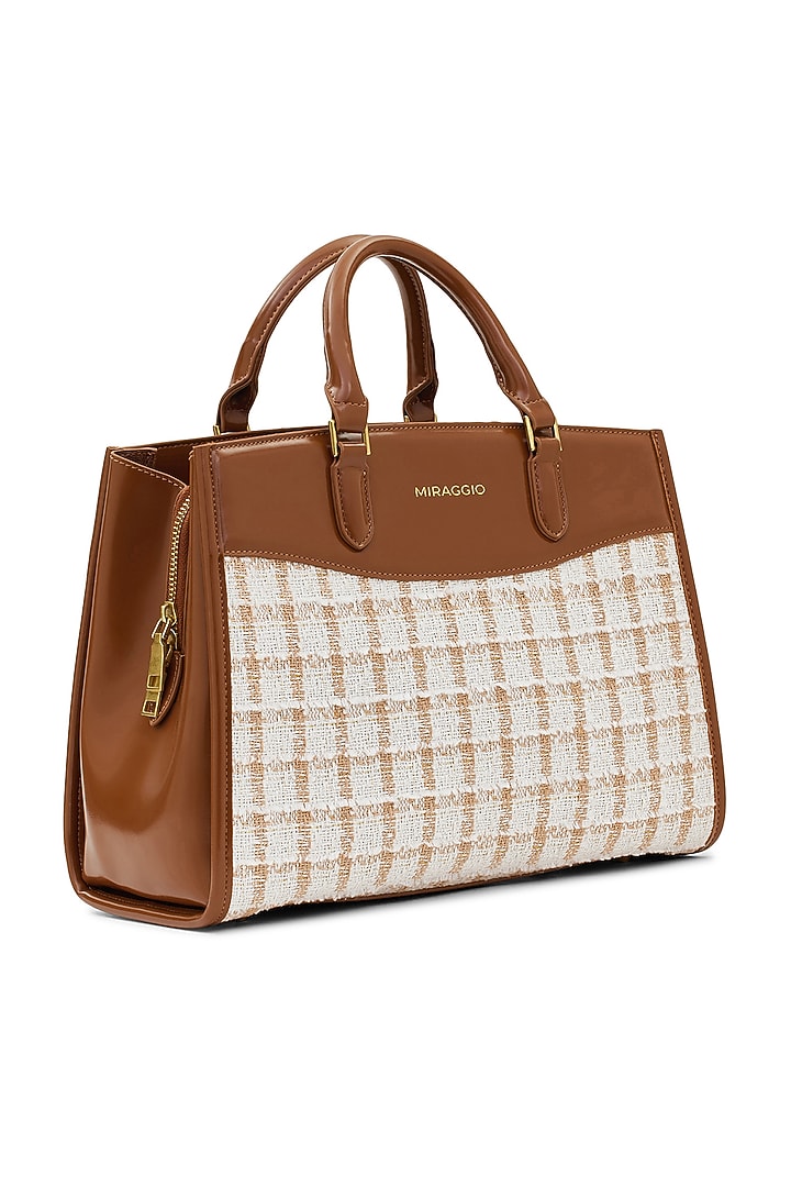Brown Tweed & Faux Leather Regina Handbag by Miraggio at Pernia's Pop Up Shop