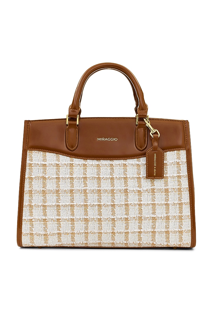 Brown Tweed & Faux Leather Regina Handbag by Miraggio at Pernia's Pop Up Shop