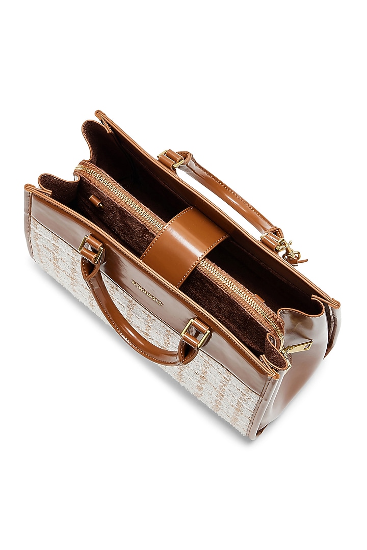Brown Tweed & Faux Leather Regina Handbag by Miraggio at Pernia's Pop Up Shop