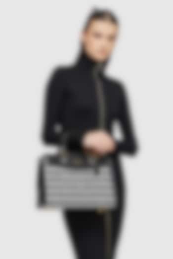 Black Tweed & Faux Leather Regina Handbag by Miraggio