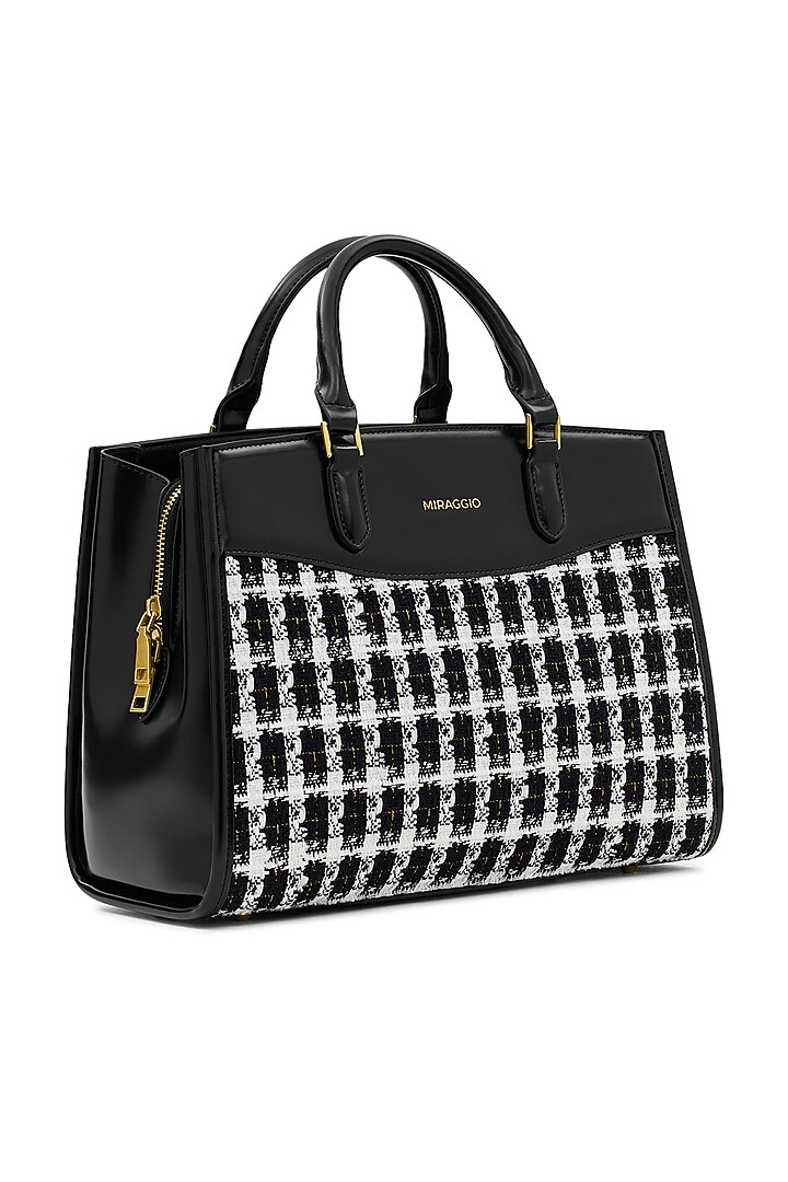 Black Tweed & Faux Leather Regina Handbag by Miraggio at Pernia's Pop Up Shop