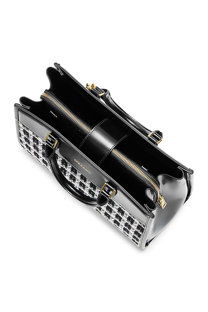 Black Tweed & Faux Leather Regina Handbag by Miraggio at Pernia's Pop Up Shop