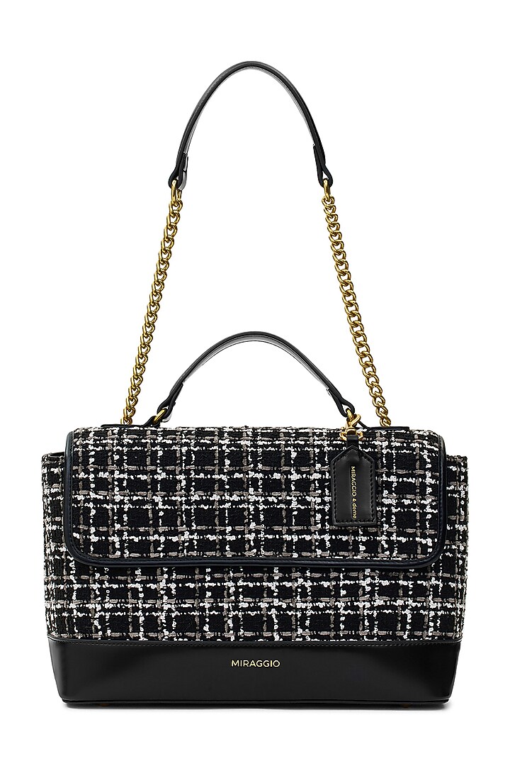 Black Tweed & Faux Leather Liviana Handbag by Miraggio at Pernia's Pop Up Shop
