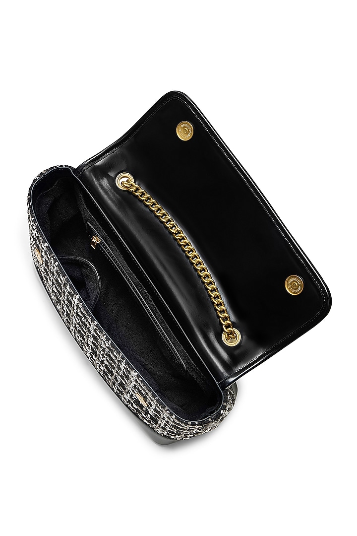 Black Tweed & Faux Leather Liviana Handbag by Miraggio at Pernia's Pop Up Shop
