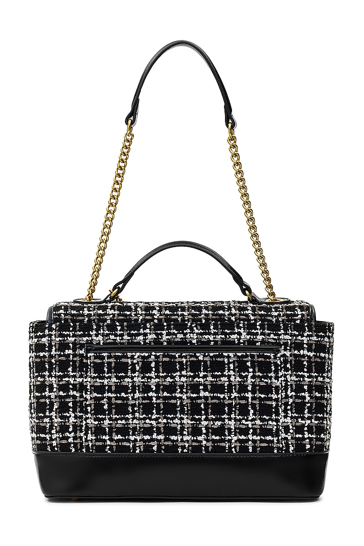 Black Tweed & Faux Leather Liviana Handbag by Miraggio at Pernia's Pop Up Shop