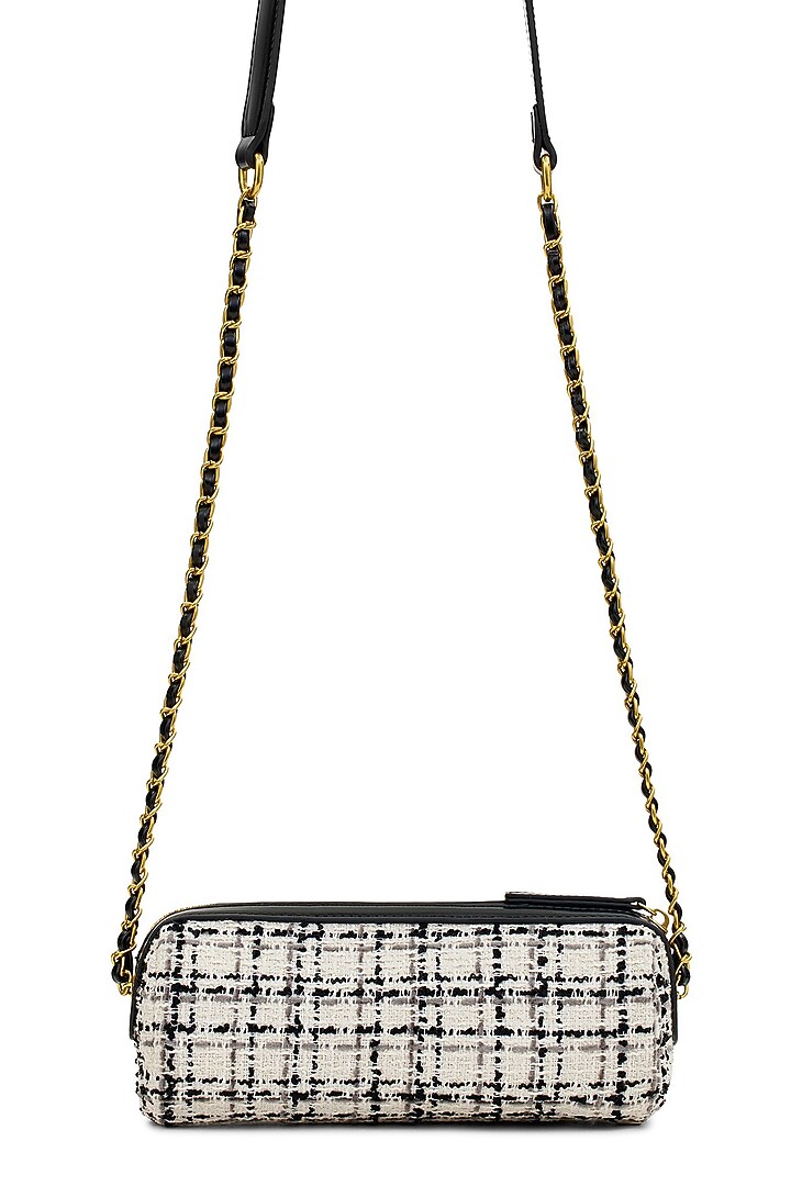 White Tweed & Faux Leather Nova Crossbody Bag by Miraggio at Pernia's Pop Up Shop
