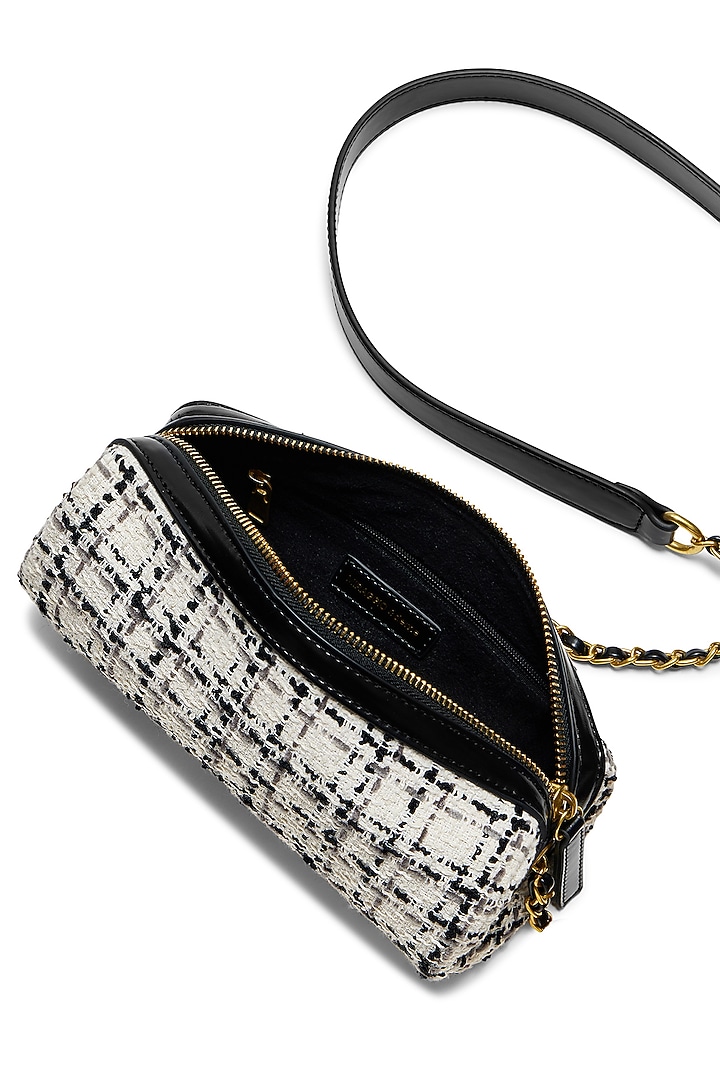 White Tweed & Faux Leather Nova Crossbody Bag by Miraggio at Pernia's Pop Up Shop