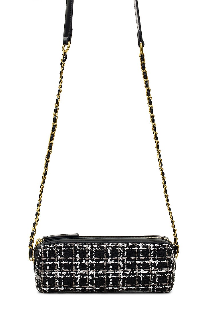 Black Tweed & Faux Leather Nova Crossbody Bag by Miraggio at Pernia's Pop Up Shop