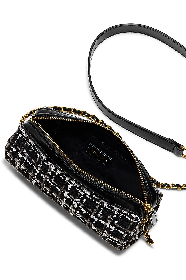 Black Tweed & Faux Leather Nova Crossbody Bag by Miraggio at Pernia's Pop Up Shop