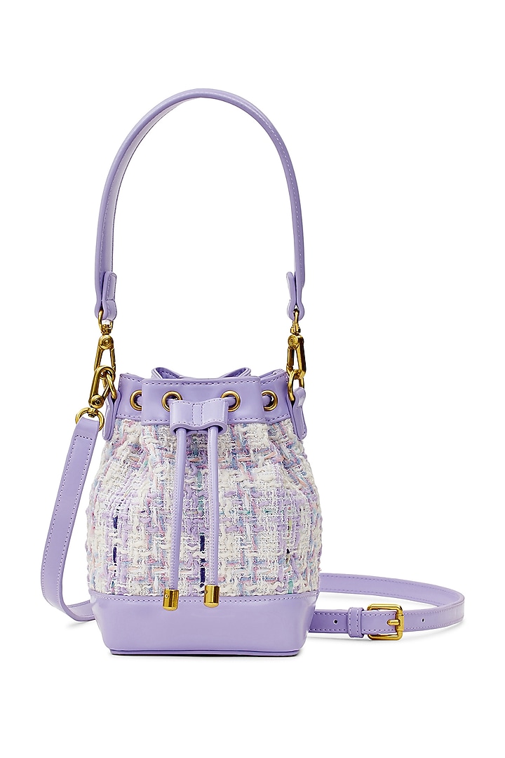 Purple Tweed & Faux Leather Tiara Drawstring Handbag by Miraggio at Pernia's Pop Up Shop