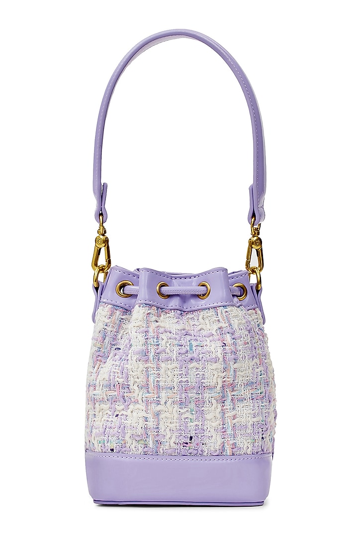 Purple Tweed & Faux Leather Tiara Drawstring Handbag by Miraggio at Pernia's Pop Up Shop