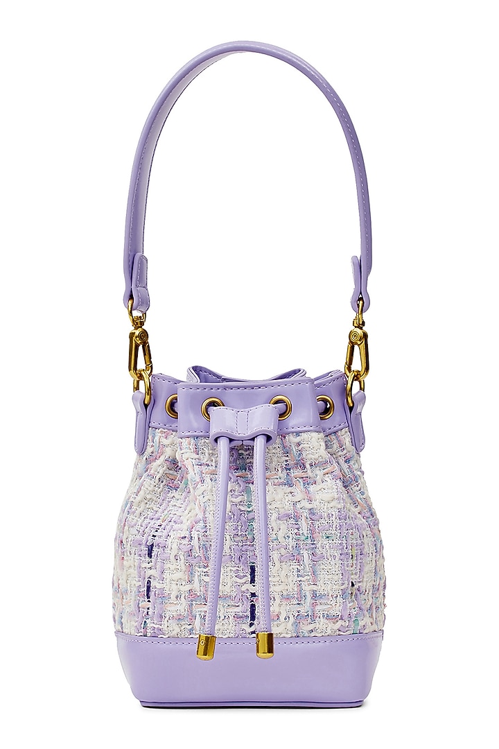 Purple Tweed & Faux Leather Tiara Drawstring Handbag by Miraggio at Pernia's Pop Up Shop