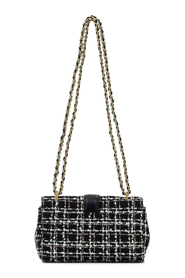 Black Tweed & Faux Leather Estelle Sling Bag by Miraggio at Pernia's Pop Up Shop
