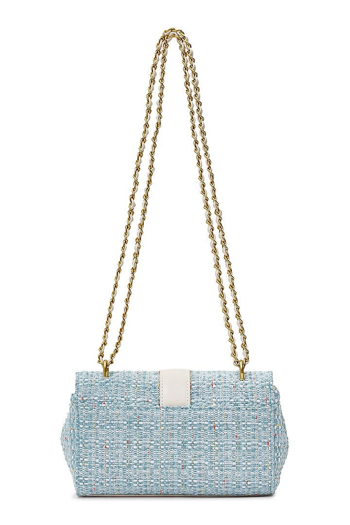 Blue Tweed & Faux Leather Estelle Sling Bag by Miraggio at Pernia's Pop Up Shop