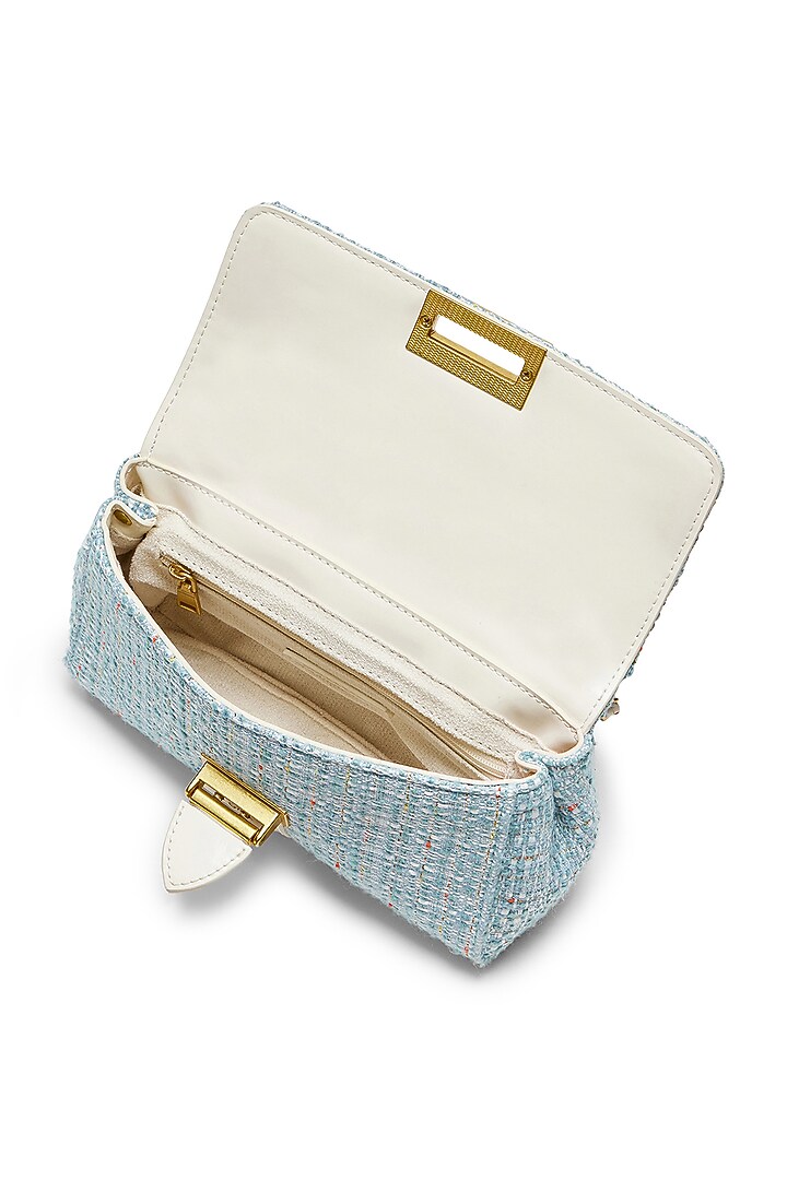 Blue Tweed & Faux Leather Estelle Sling Bag by Miraggio at Pernia's Pop Up Shop